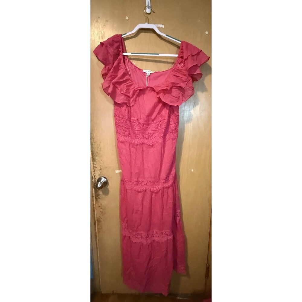 Womens Pink Maxi Dress Size 18 Ruffle Lace Boho Flowy NWOT XL Fit